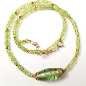Peridot necklace gemstone bead necklace art glass gem stone handmade